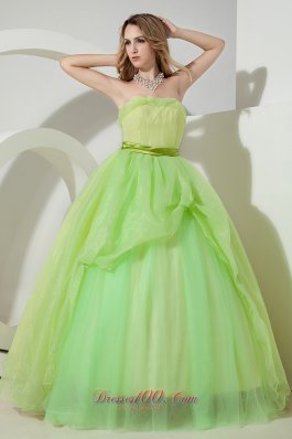 Strapless Spring Green Sweet 16 Dress Sash 2013