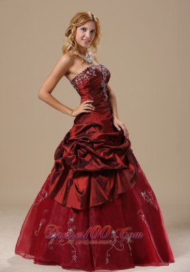 Strapless Embroidery Wine Red Sweet 16 Dress Embroidery