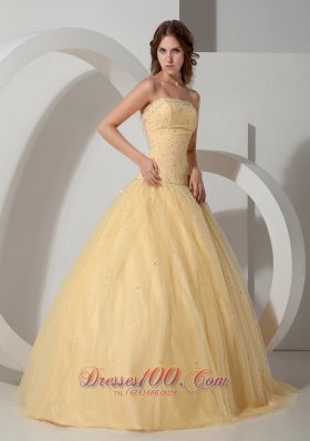 2013 Light Yellow Ball Gown Quinceanera Strapless Floor-length