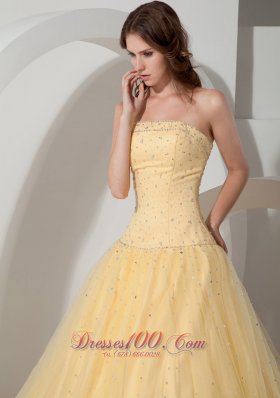 2013 Light Yellow Ball Gown Quinceanera Strapless Floor-length