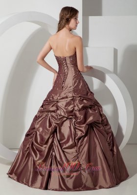 Brown Strapless Pick-ups Taffeta Beading A-line