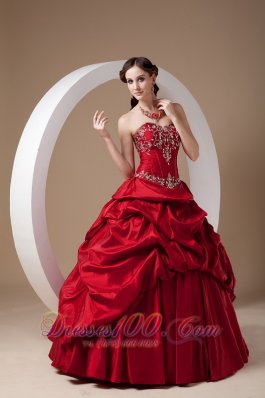 Wine Red A-line Quinceanera Dress Sweetheart Taffeta Appliques