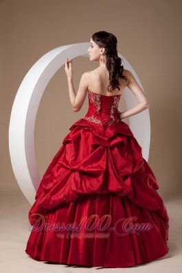 Wine Red A-line Quinceanera Dress Sweetheart Taffeta Appliques