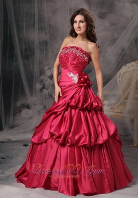 Coral Red A-Line Princess Strapless Prom Dress