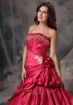 Coral Red A-Line Princess Strapless Prom Dress