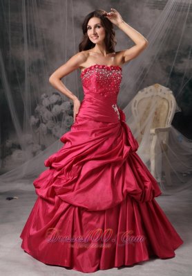 Coral Red A-Line Princess Strapless Prom Dress