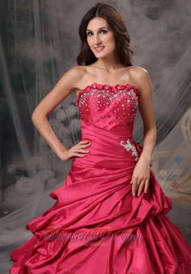 Coral Red A-Line Princess Strapless Prom Dress