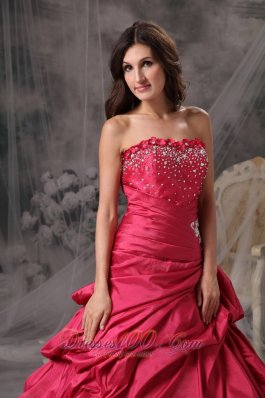 Coral Red A-Line Princess Strapless Prom Dress