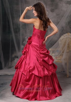 Coral Red A-Line Princess Strapless Prom Dress