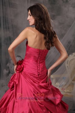 Coral Red A-Line Princess Strapless Prom Dress