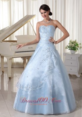 Organza Beading Sweetheart Blue A-line Quinceanera Dress