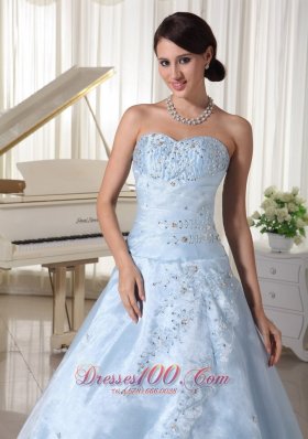 Organza Beading Sweetheart Blue A-line Quinceanera Dress