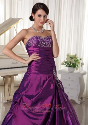 Taffeta Organza Purple Sweetheart Quinceanera Gowns Appliques