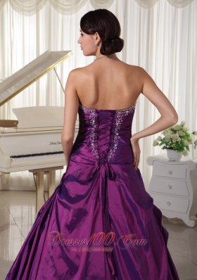 Taffeta Organza Purple Sweetheart Quinceanera Gowns Appliques