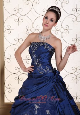 Blue Quinceanera Dress Embroidery Strapless