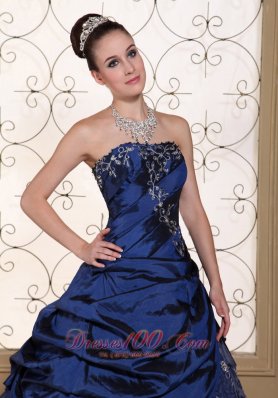 Blue Quinceanera Dress Embroidery Strapless