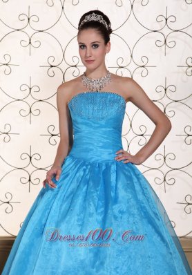 Strapless Quinceanera Dress Beaded Taffeta Organza