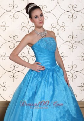 Strapless Quinceanera Dress Beaded Taffeta Organza