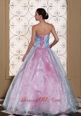 Quinceanera Dress Blue Appliques Organza Strapless