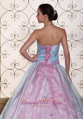 Quinceanera Dress Blue Appliques Organza Strapless