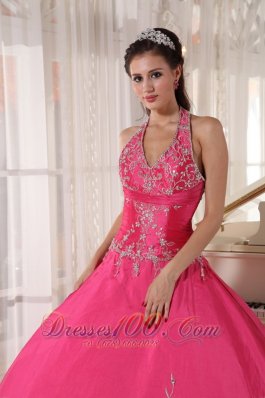 Red Quinceanera Dress Halter Taffeta Appliques