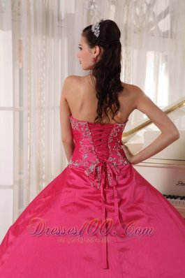 Red Quinceanera Dress Halter Taffeta Appliques