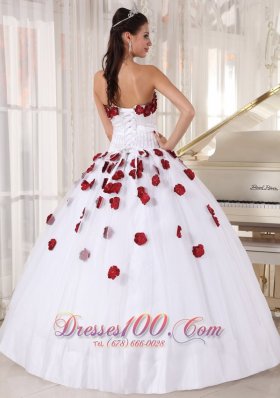 White Quinceanera Dress Strapless Tulle Beading Floral