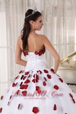 White Quinceanera Dress Strapless Tulle Beading Floral