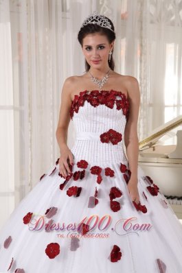 White Quinceanera Dress Strapless Tulle Beading Floral