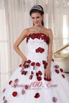 White Quinceanera Dress Strapless Tulle Beading Floral