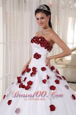 White Quinceanera Dress Strapless Tulle Beading Floral