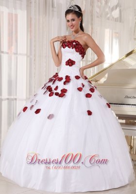 White Quinceanera Dress Strapless Tulle Beading Floral