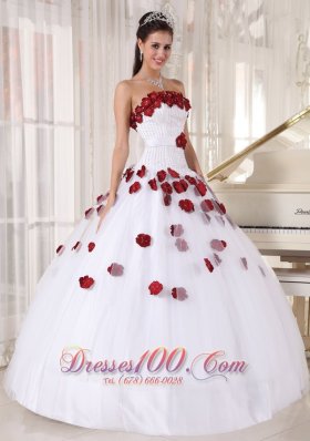 White Quinceanera Dress Strapless Tulle Beading Floral