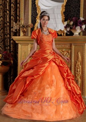 Orange Quinceanera Dress Sweetheart Appliques Taffeta