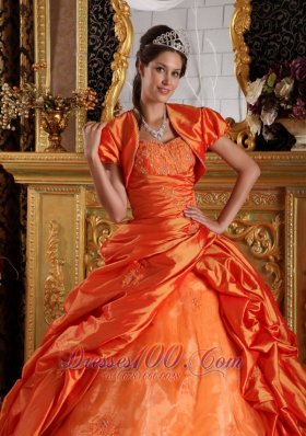 Orange Quinceanera Dress Sweetheart Appliques Taffeta