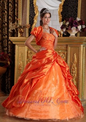 Orange Quinceanera Dress Sweetheart Appliques Taffeta