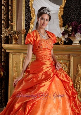 Orange Quinceanera Dress Sweetheart Appliques Taffeta