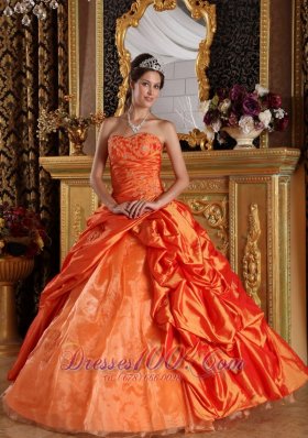 Orange Quinceanera Dress Sweetheart Appliques Taffeta