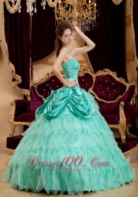 Apple Green Quinceanera Dress Strapless Ruffles Taffeta