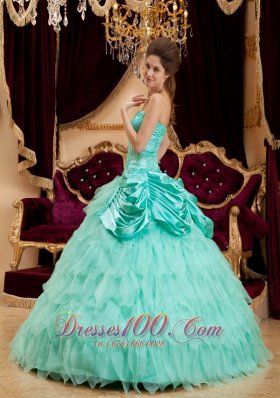 Apple Green Quinceanera Dress Strapless Ruffles Taffeta