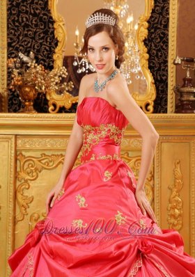 Watermelon Red Quinceanera Dress Strapless Taffeta Beading