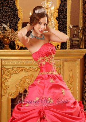 Watermelon Red Quinceanera Dress Strapless Taffeta Beading