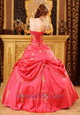 Watermelon Red Quinceanera Dress Strapless Taffeta Beading