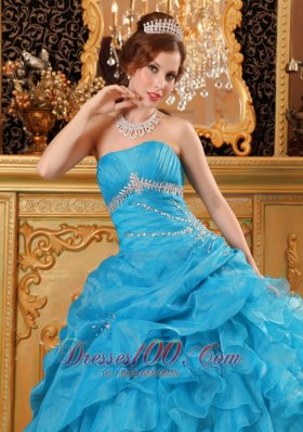 Sky Blue Quinceanera Dress Organza Beading Ruffles