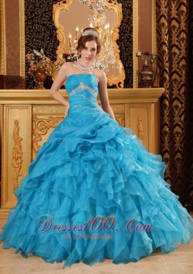 Sky Blue Quinceanera Dress Organza Beading Ruffles