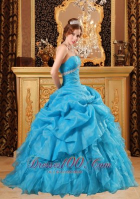 Sky Blue Quinceanera Dress Organza Beading Ruffles