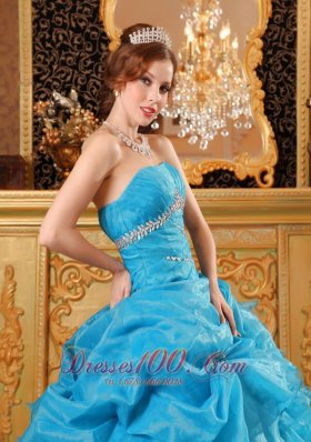 Sky Blue Quinceanera Dress Organza Beading Ruffles