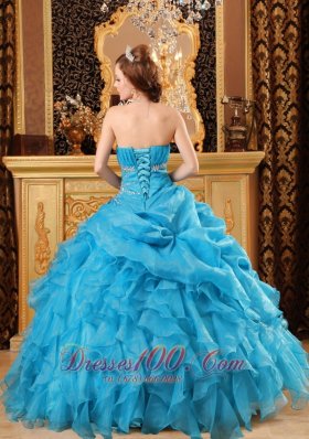 Sky Blue Quinceanera Dress Organza Beading Ruffles