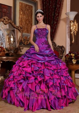 Fuchsia Quinceanera Dress Straps Satin Embroidery