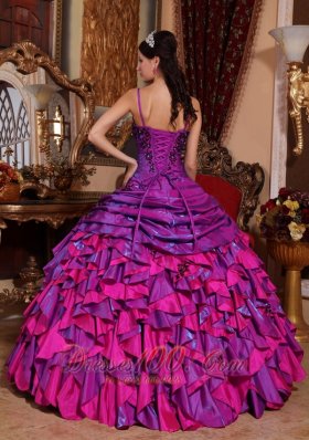 Fuchsia Quinceanera Dress Straps Satin Embroidery